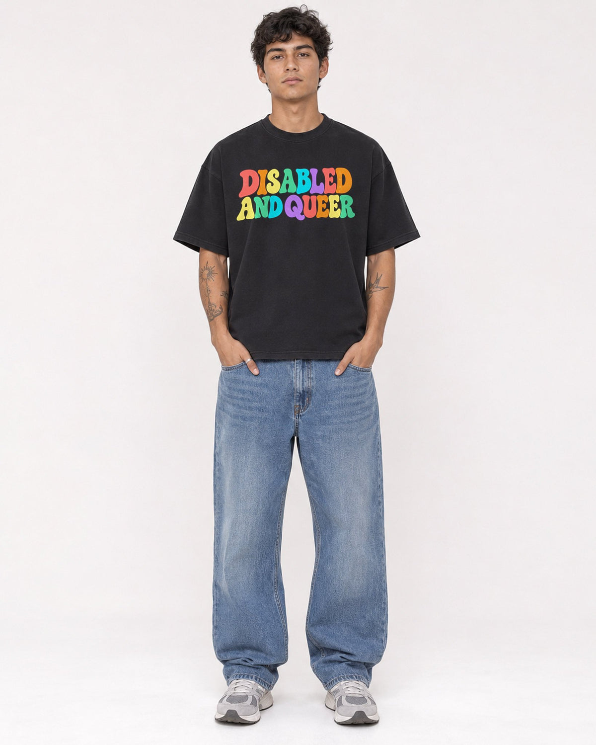 Mockup Boxy Heavyweight Tee Black male full-body 06