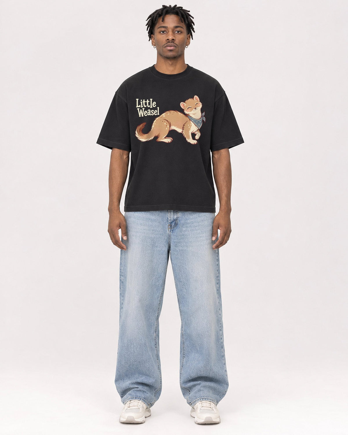Mockup Boxy Heavyweight Tee Black male full-body 05