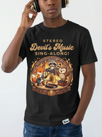"Stereo Devil's Music Sing-Along" Black T-Shirt - Quirky Humor & Unique Retro Style