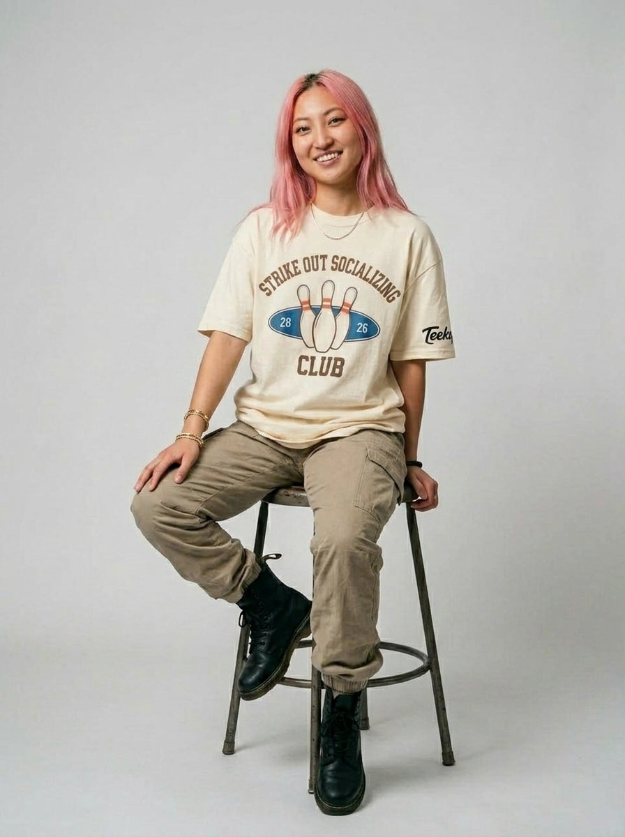 "Strike Out Socializing" Retro Bowling League Tee.