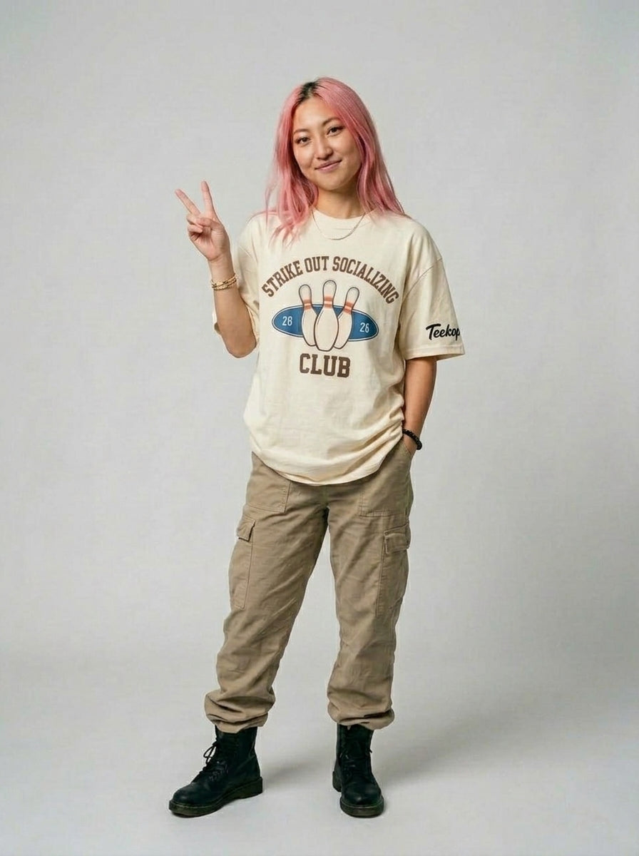 "Strike Out Socializing" Retro Bowling League Tee.