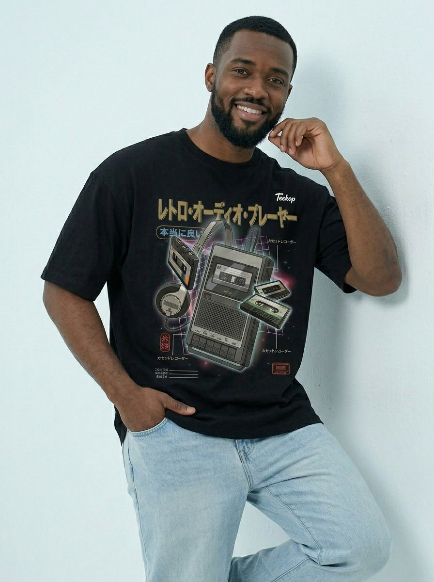 Retrowave Cassette Player Graphic Oversized Tee