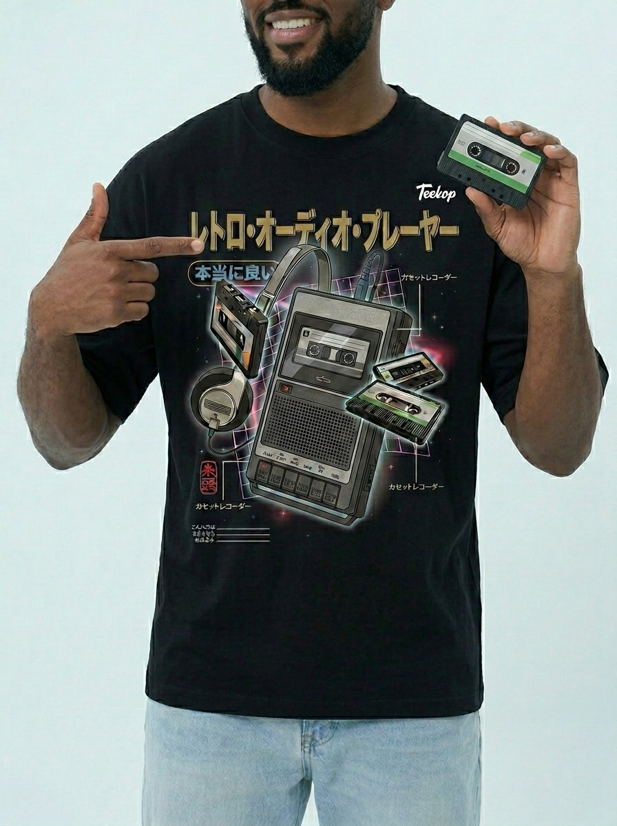 Retrowave Cassette Player Graphic Oversized Tee