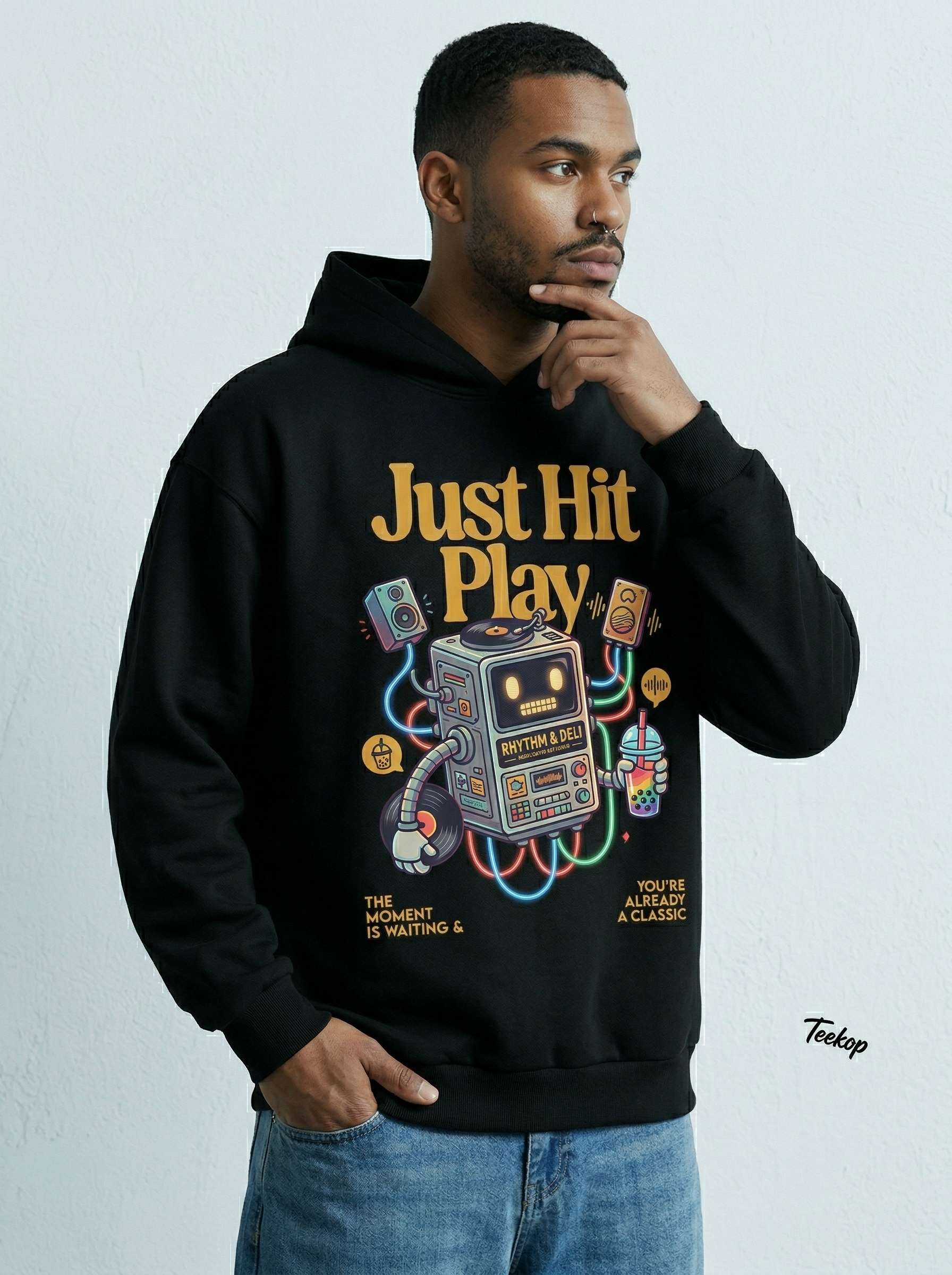 Teekop "Get The Play" Retro Music Vinyl & Boba Hoodie