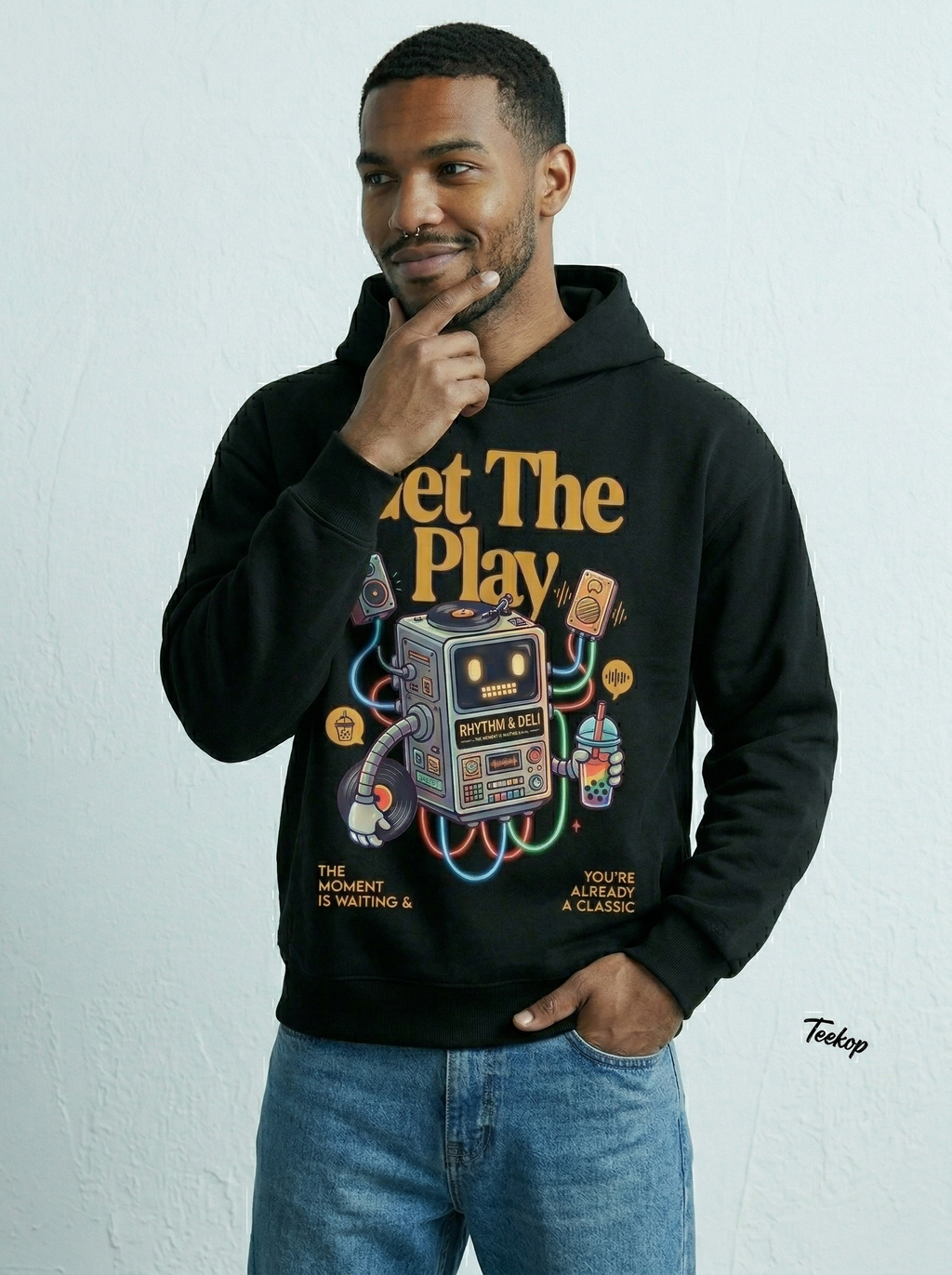 Teekop "Get The Play" Retro Music Vinyl & Boba Hoodie