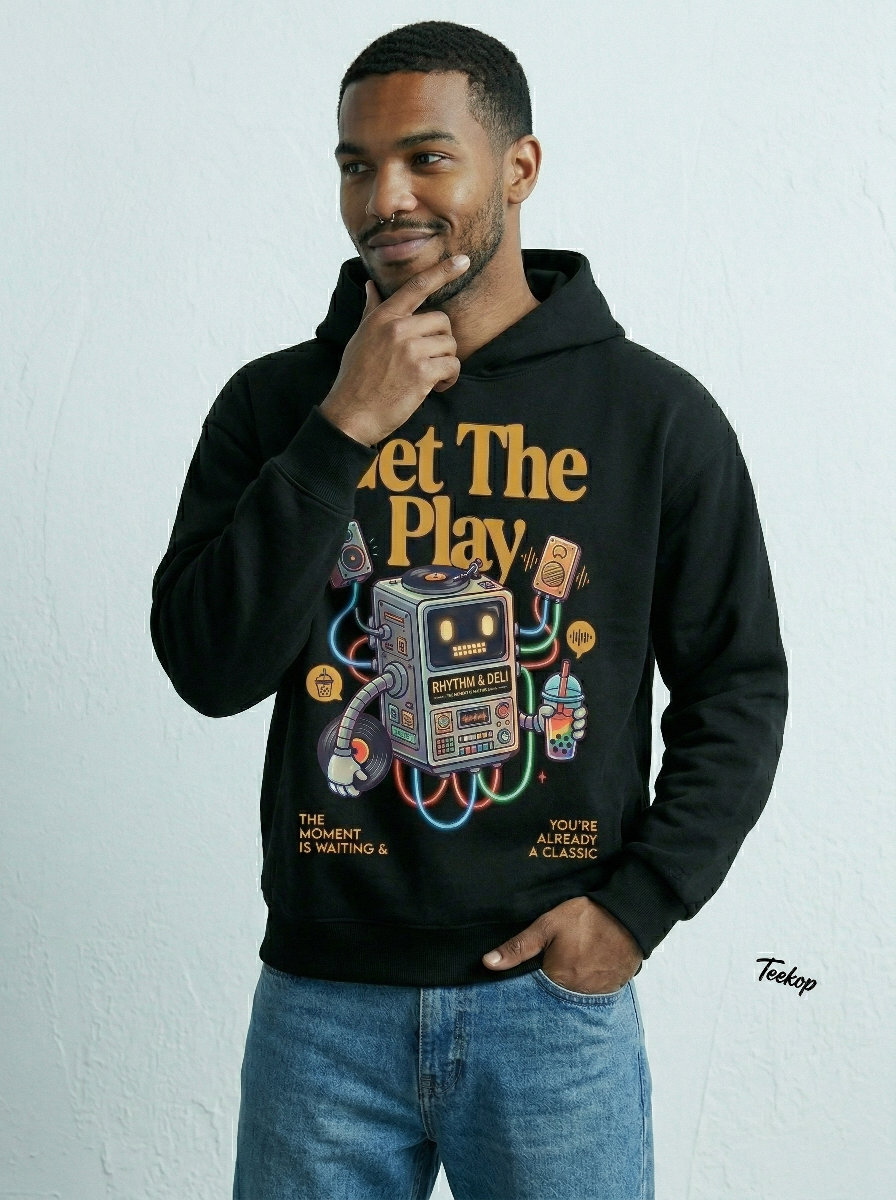 Teekop "Get The Play" Retro Music Vinyl & Boba Hoodie