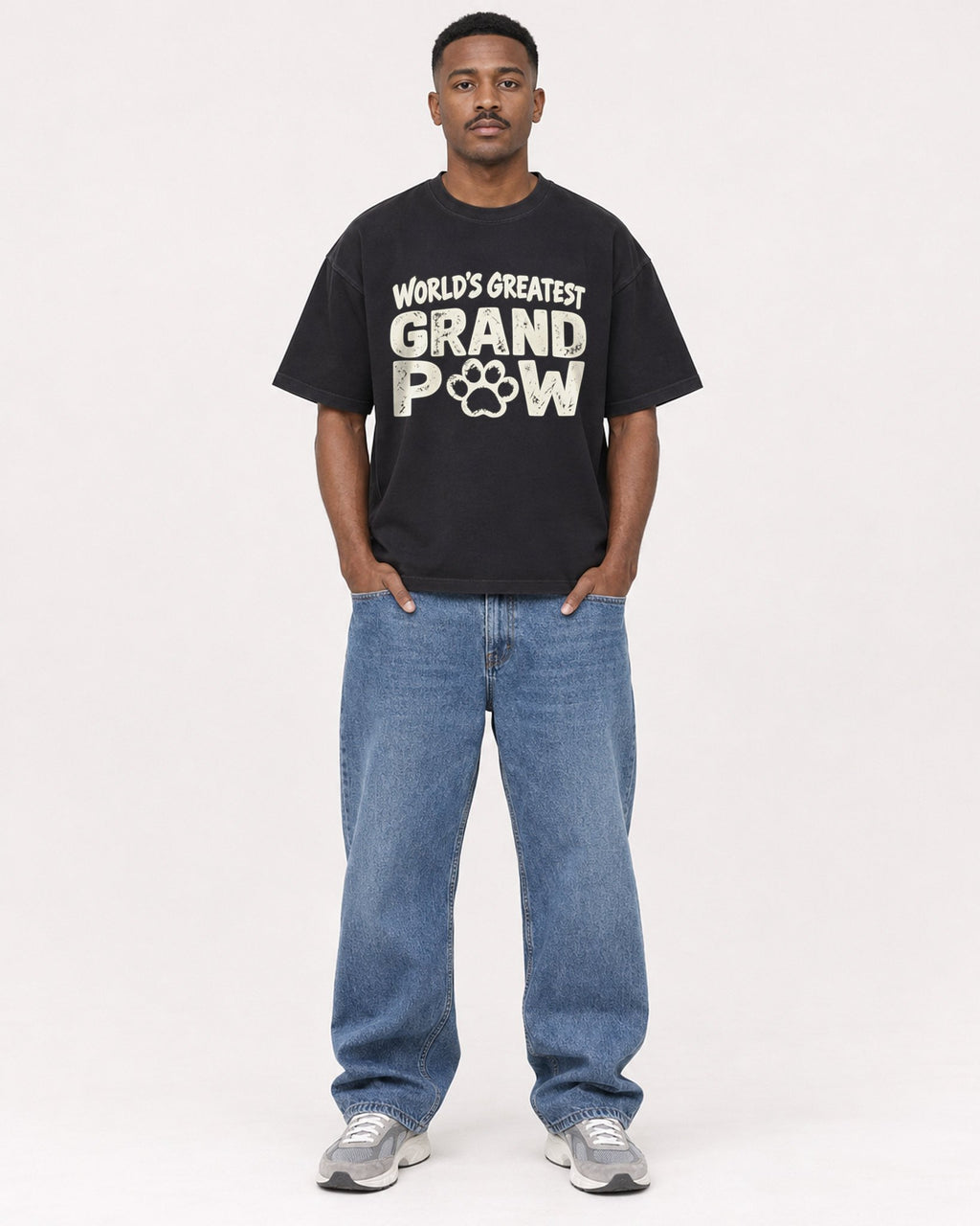 Mockup Boxy Heavyweight Tee Black male full-body 14