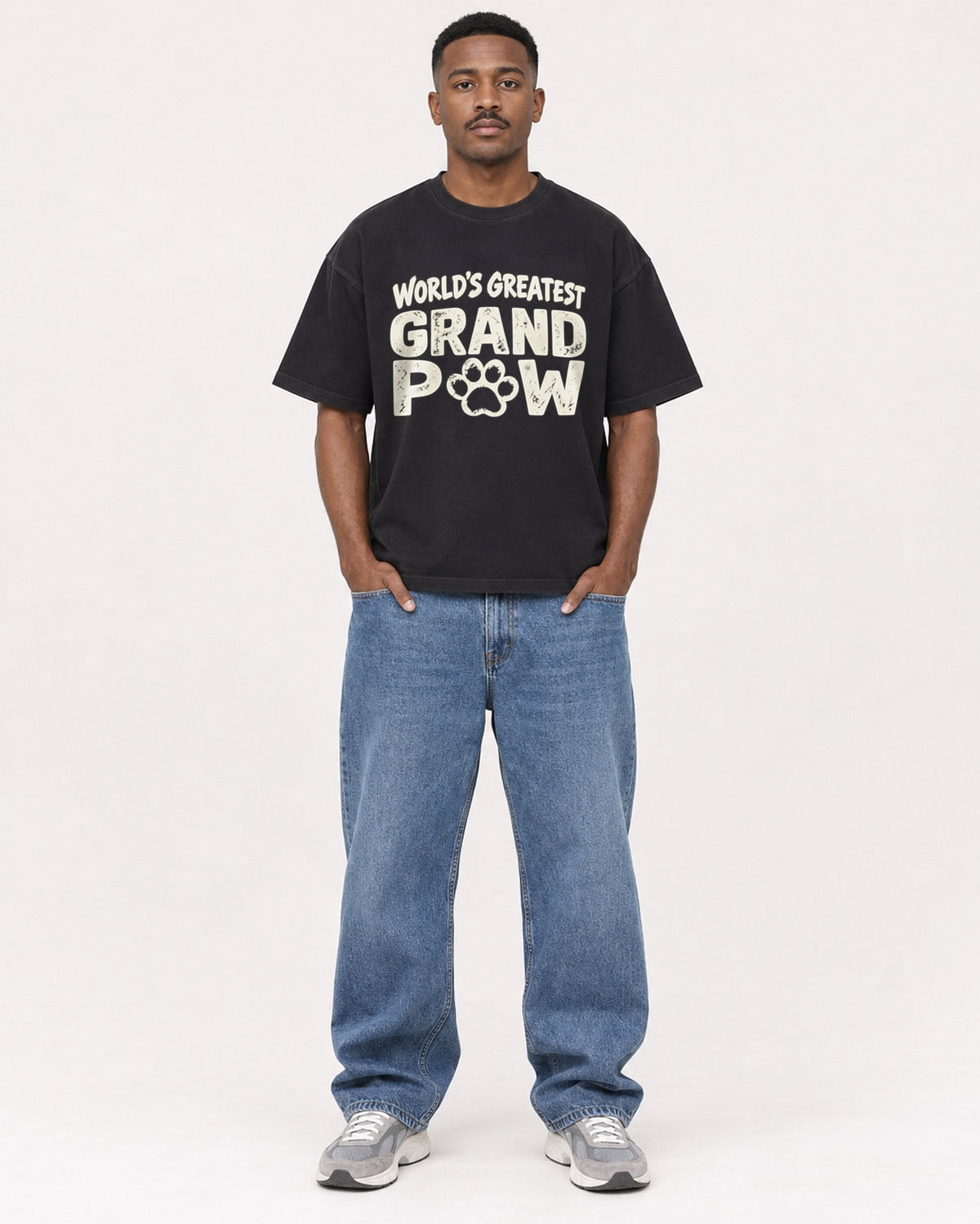 Mockup Boxy Heavyweight Tee Black male full-body 14