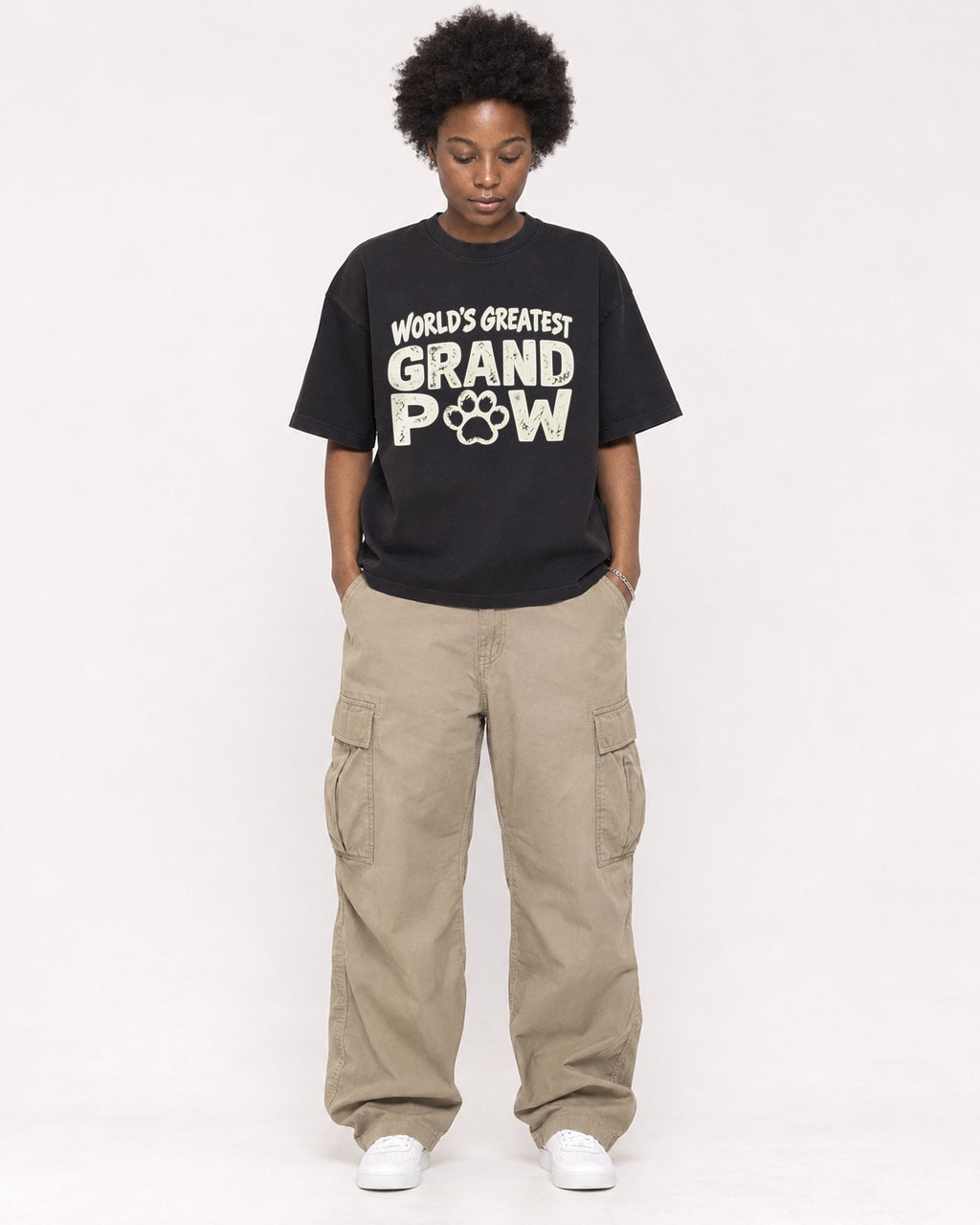 Mockup Boxy Heavyweight Tee Black female full-body 14