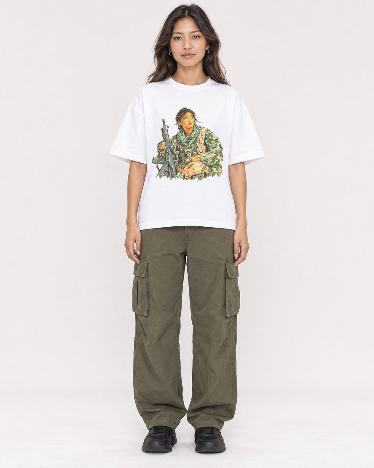 Mockup Boxy Heavyweight Tee White female full-body 02