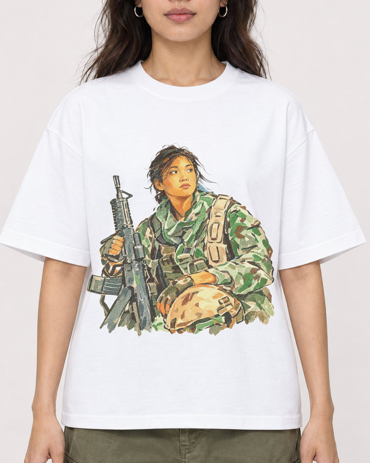Mockup Boxy Heavyweight Tee White female close-up 02