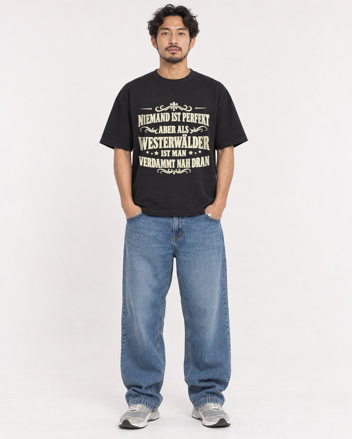 Mockup Boxy Heavyweight Tee Black male full-body 02