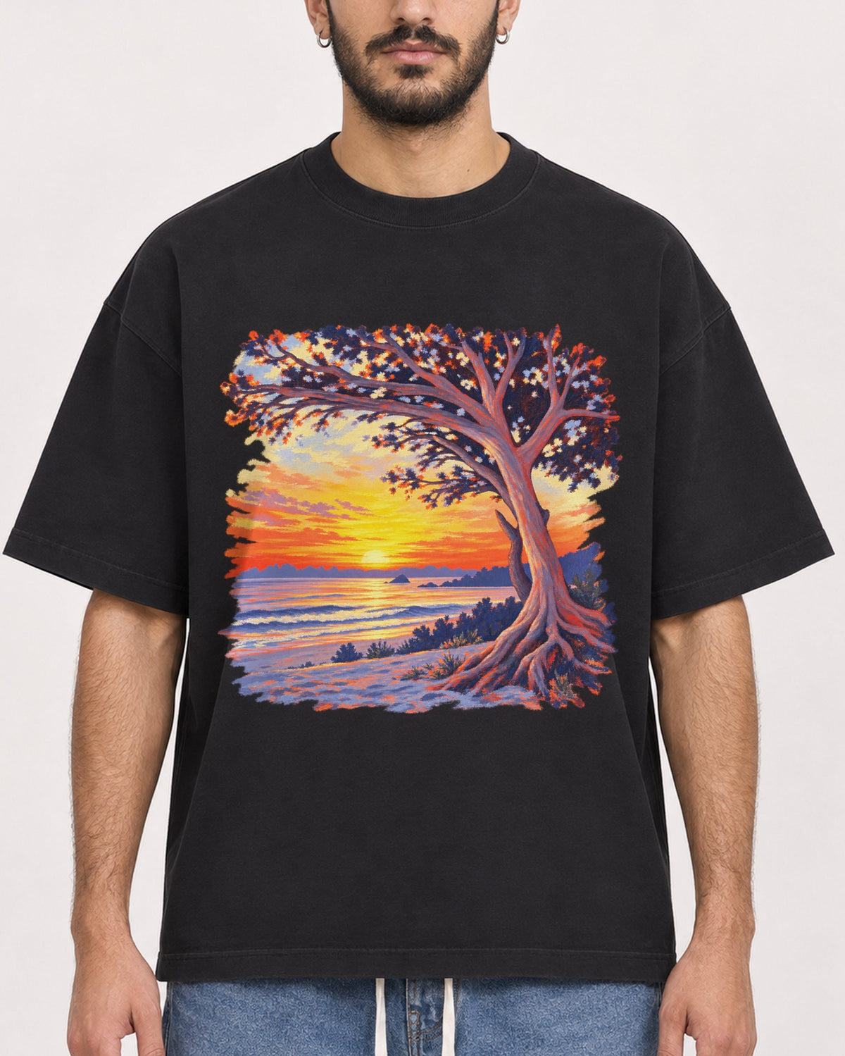 Mockup Boxy Heavyweight Tee Black male close-up 07