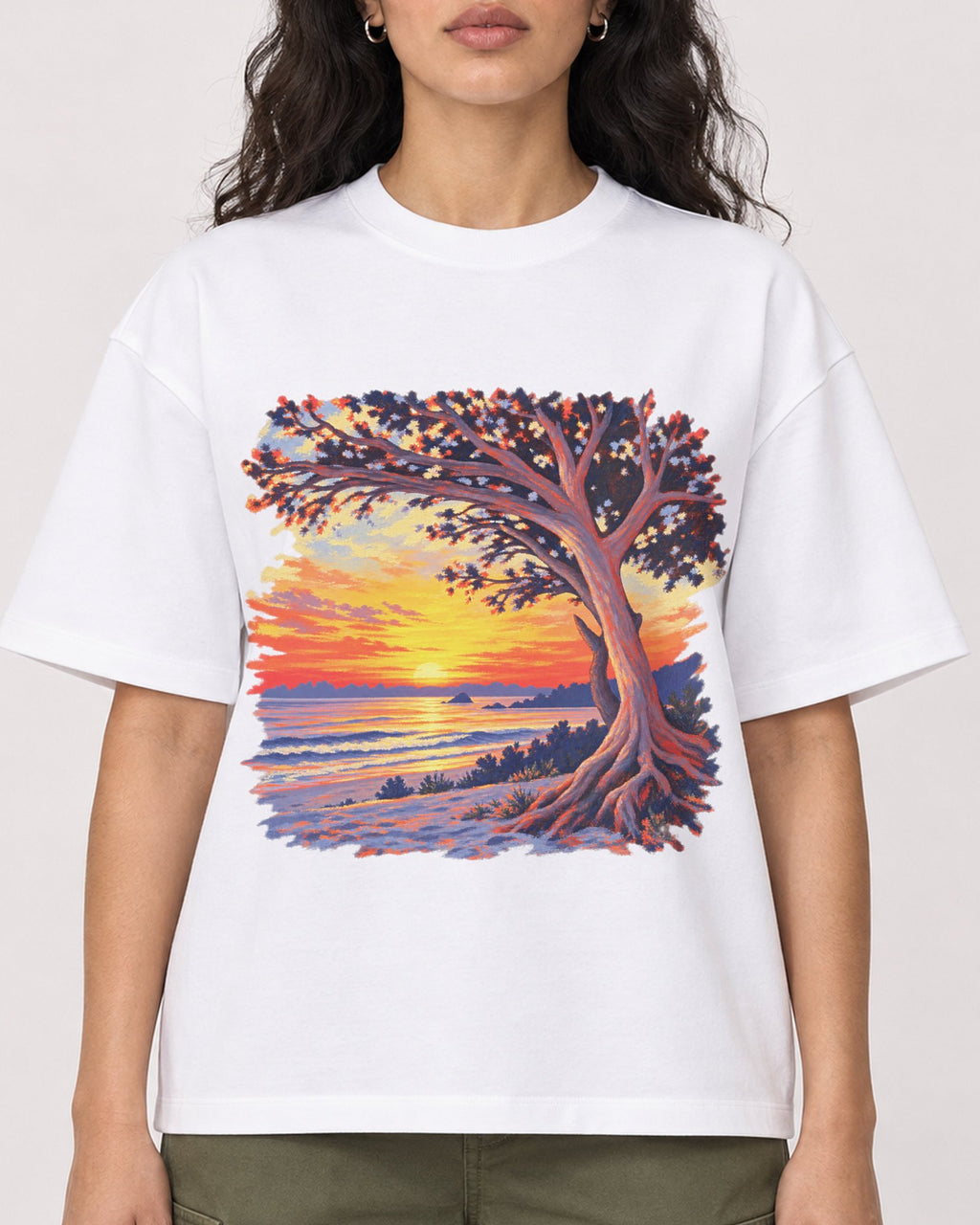 Mockup Boxy Heavyweight Tee White female close-up 07