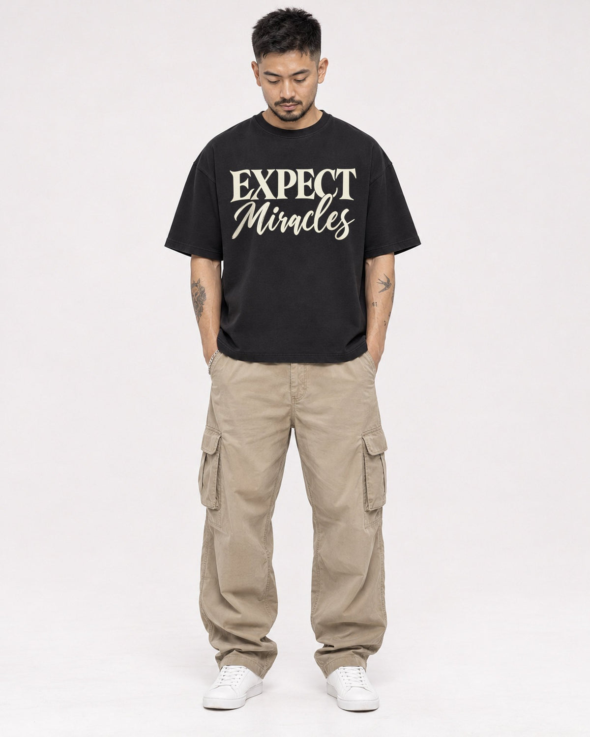 Mockup Boxy Heavyweight Tee Black male full-body 12