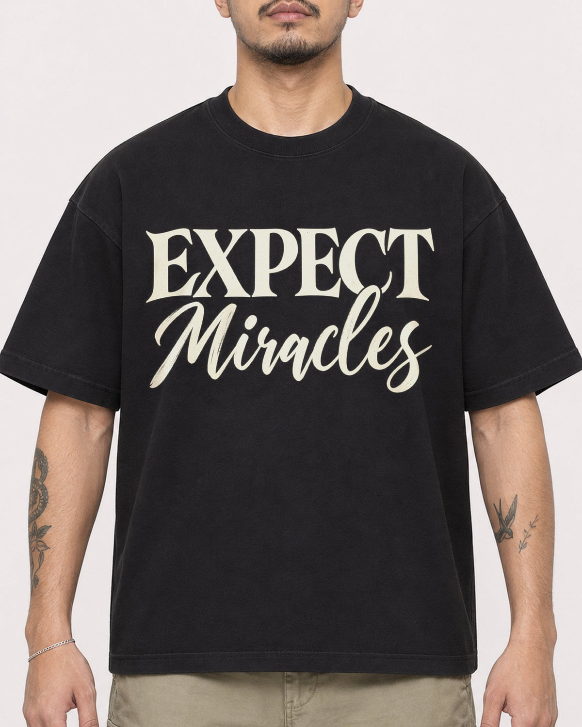 Mockup Boxy Heavyweight Tee Black male close-up 12