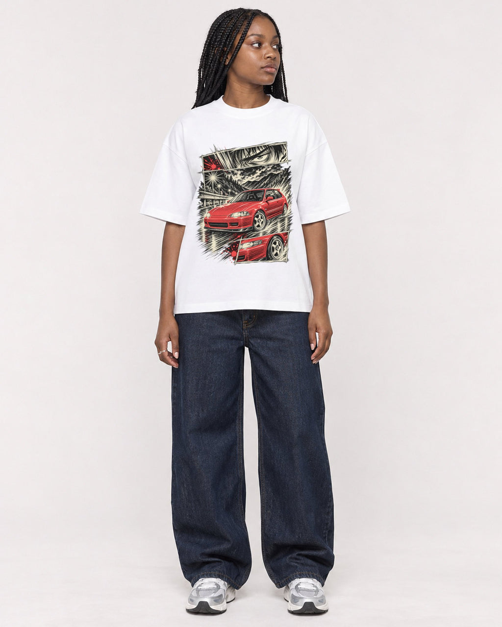 Mockup Boxy Heavyweight Tee White female full-body 04