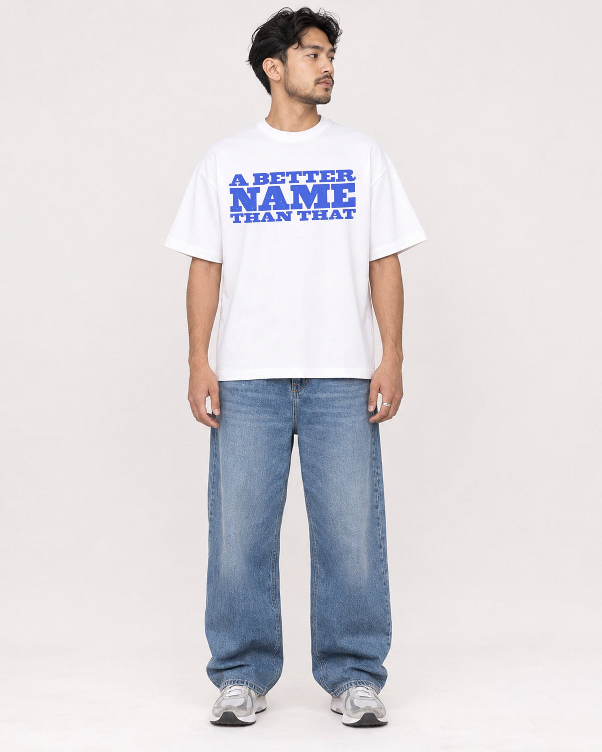 Mockup Boxy Heavyweight Tee White male full-body 02