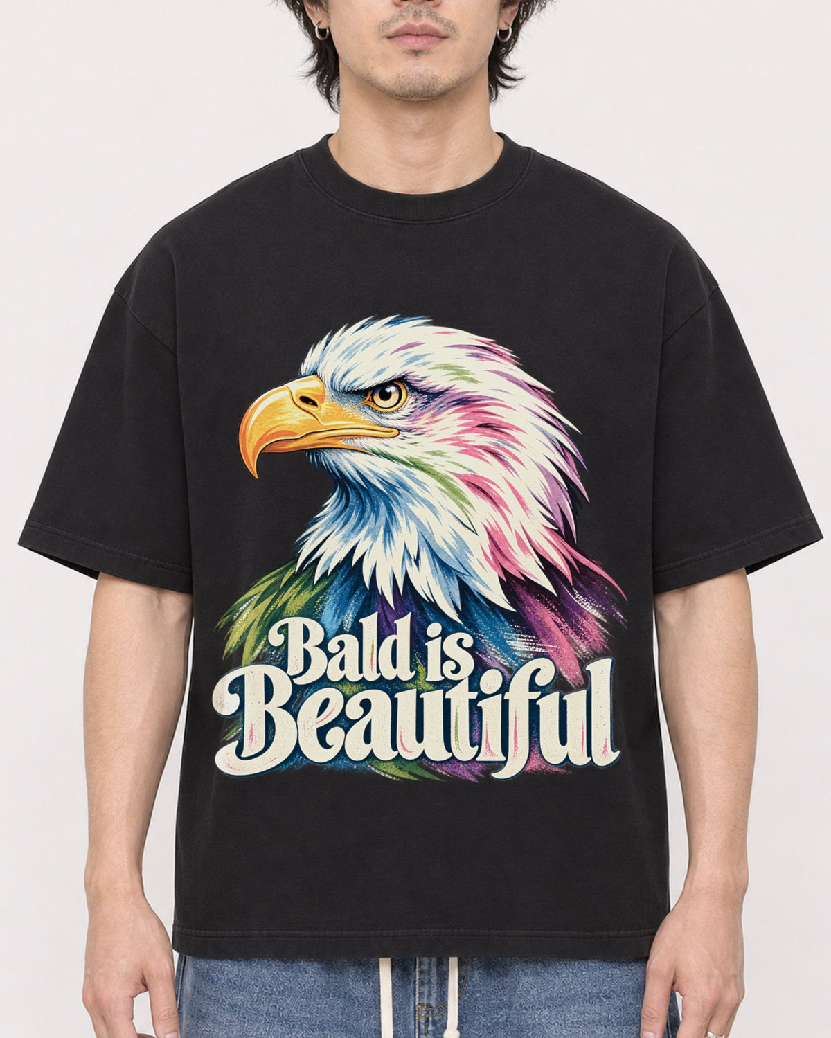 Mockup Boxy Heavyweight Tee Black male close-up 03
