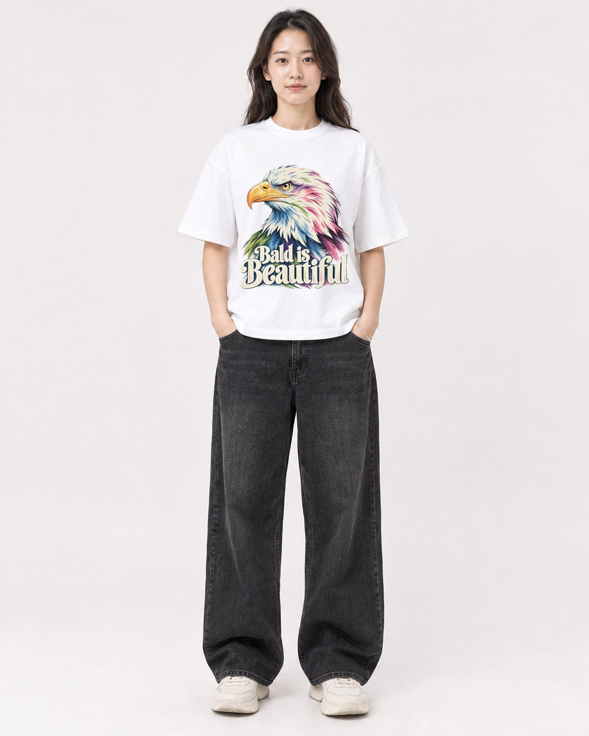 Mockup Boxy Heavyweight Tee White female full-body 03