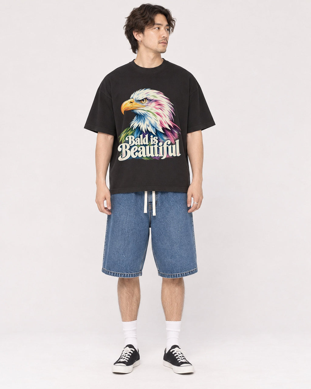 Mockup Boxy Heavyweight Tee Black male full-body 03