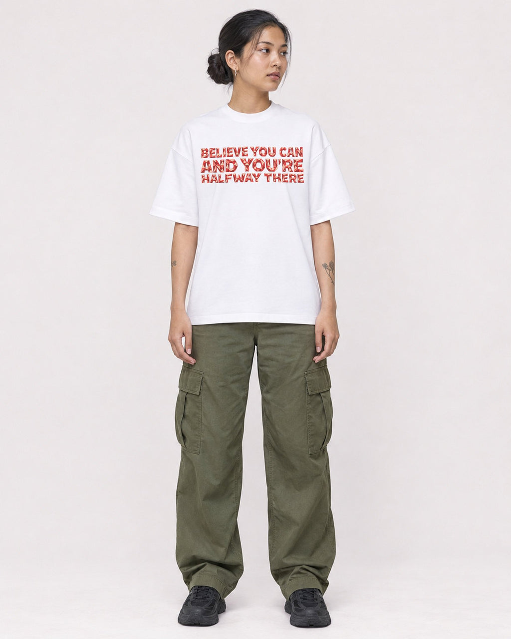 Mockup Boxy Heavyweight Tee White female full-body 12