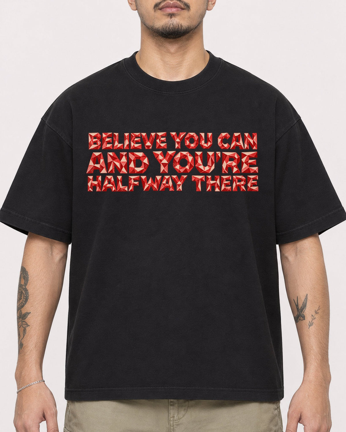 Mockup Boxy Heavyweight Tee Black male close-up 12