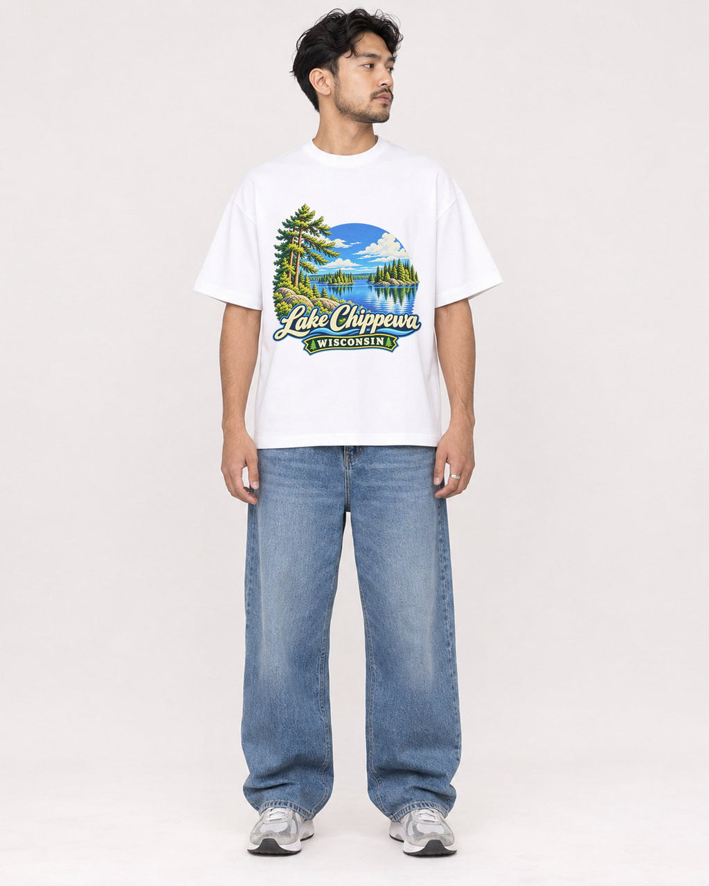 Mockup Boxy Heavyweight Tee White male full-body 02