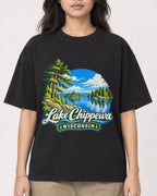 Mockup Boxy Heavyweight Tee Black female close-up 02