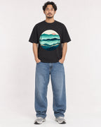 Mockup Boxy Heavyweight Tee Black male full-body 02