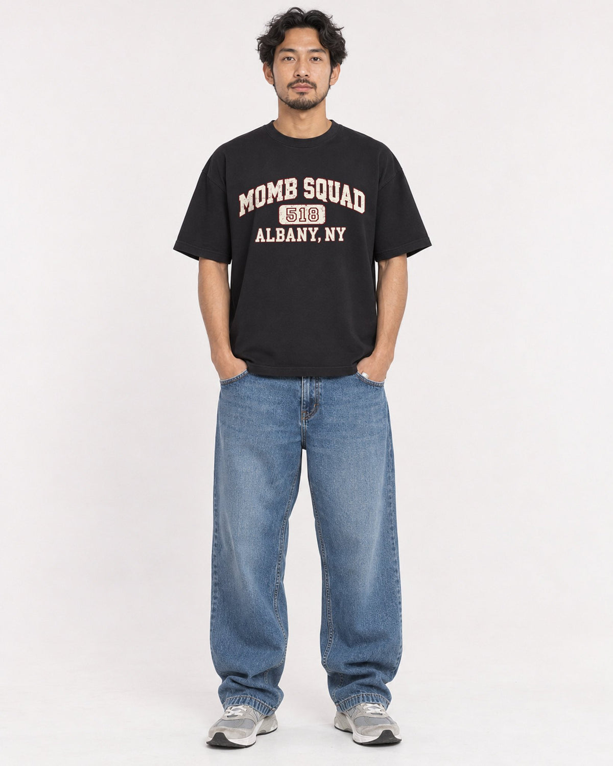 Mockup Boxy Heavyweight Tee Black male full-body 02