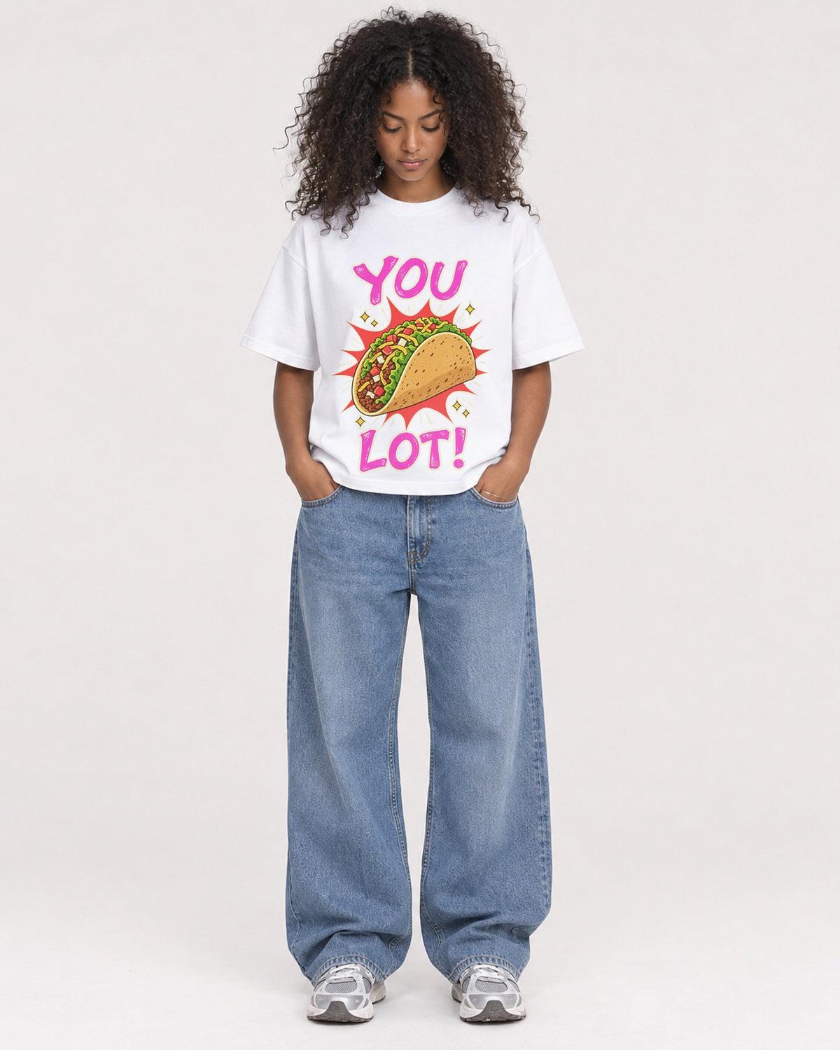 Mockup Boxy Heavyweight Tee White female full-body 05