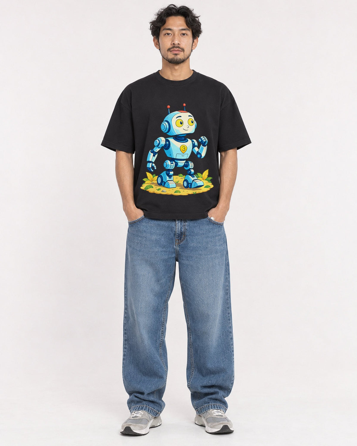 Mockup Boxy Heavyweight Tee Black male full-body 02