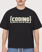 Mockup Boxy Heavyweight Tee Black male close-up 39