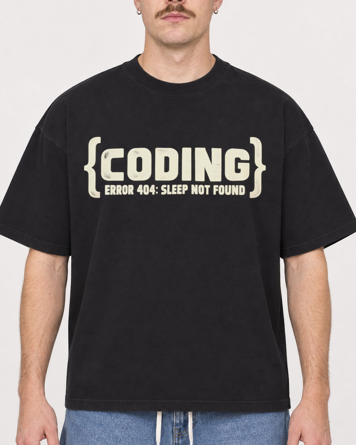 Mockup Boxy Heavyweight Tee Black male close-up 39