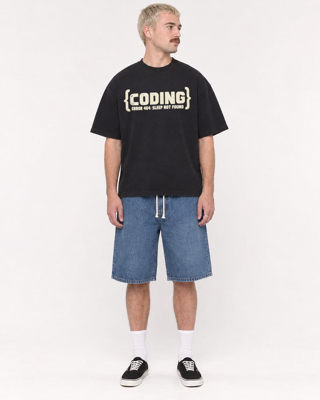 Mockup Boxy Heavyweight Tee Black male full-body 39