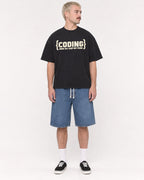Mockup Boxy Heavyweight Tee Black male full-body 39