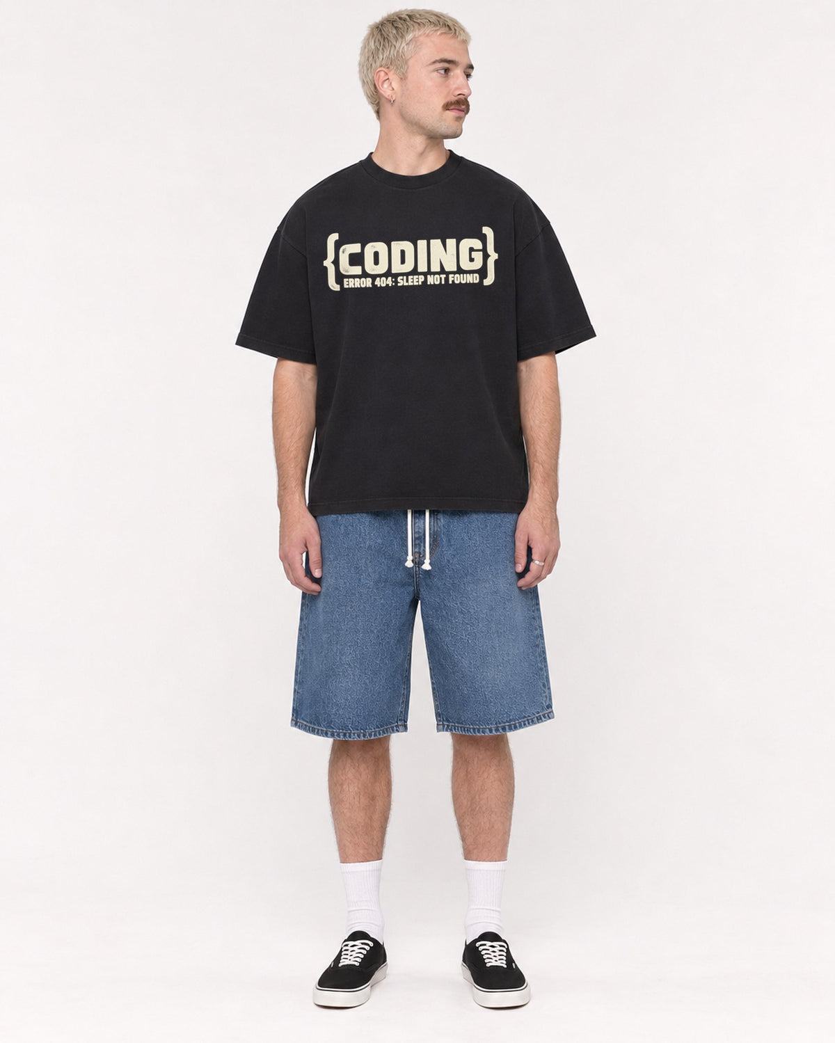 Mockup Boxy Heavyweight Tee Black male full-body 39
