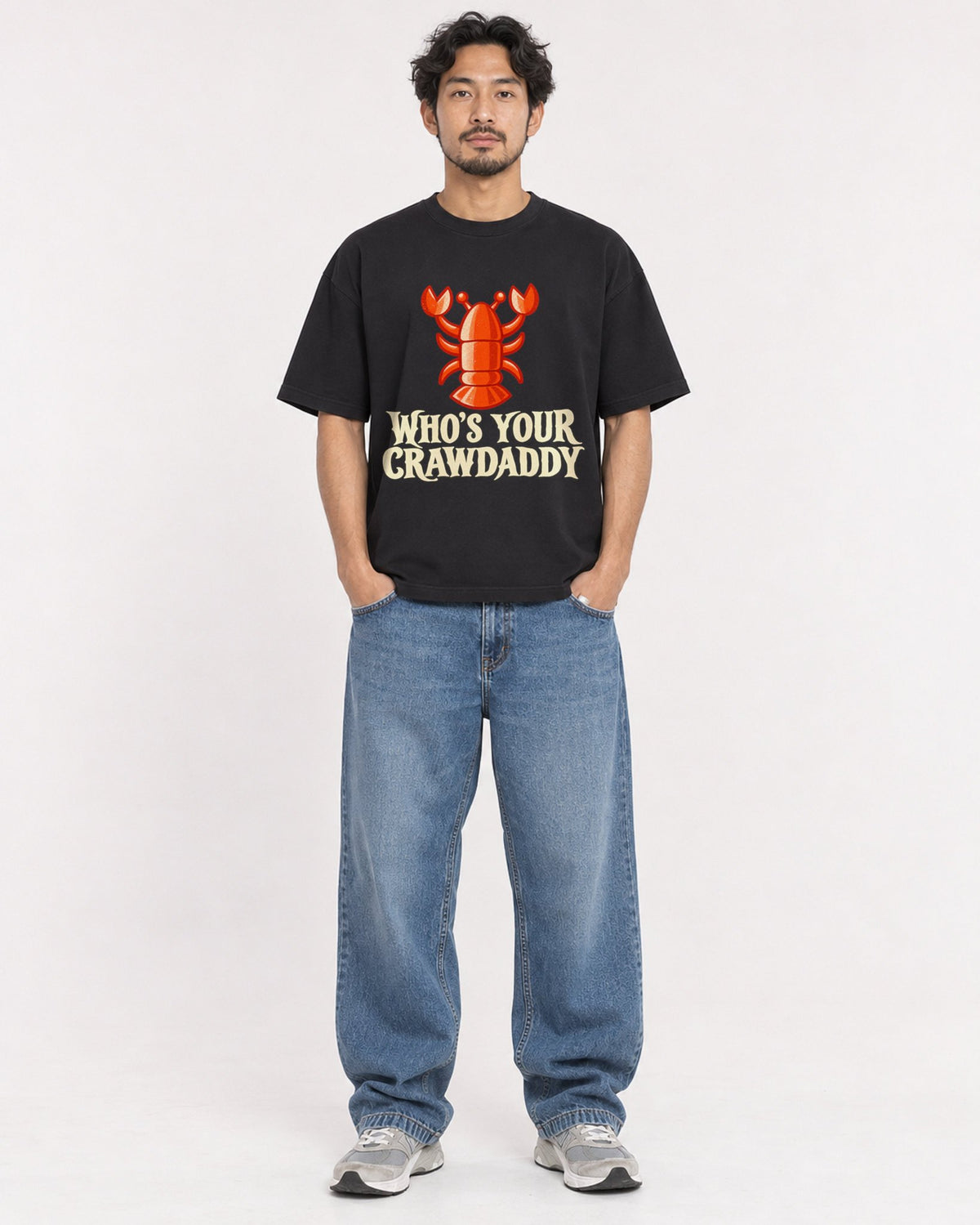 Mockup Boxy Heavyweight Tee Black male full-body 02