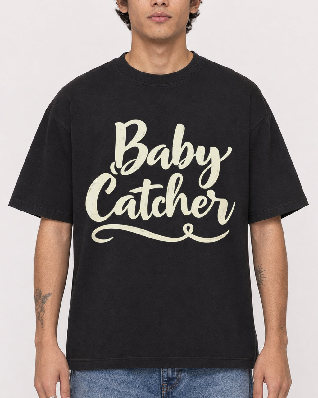Mockup Boxy Heavyweight Tee Black male close-up 06