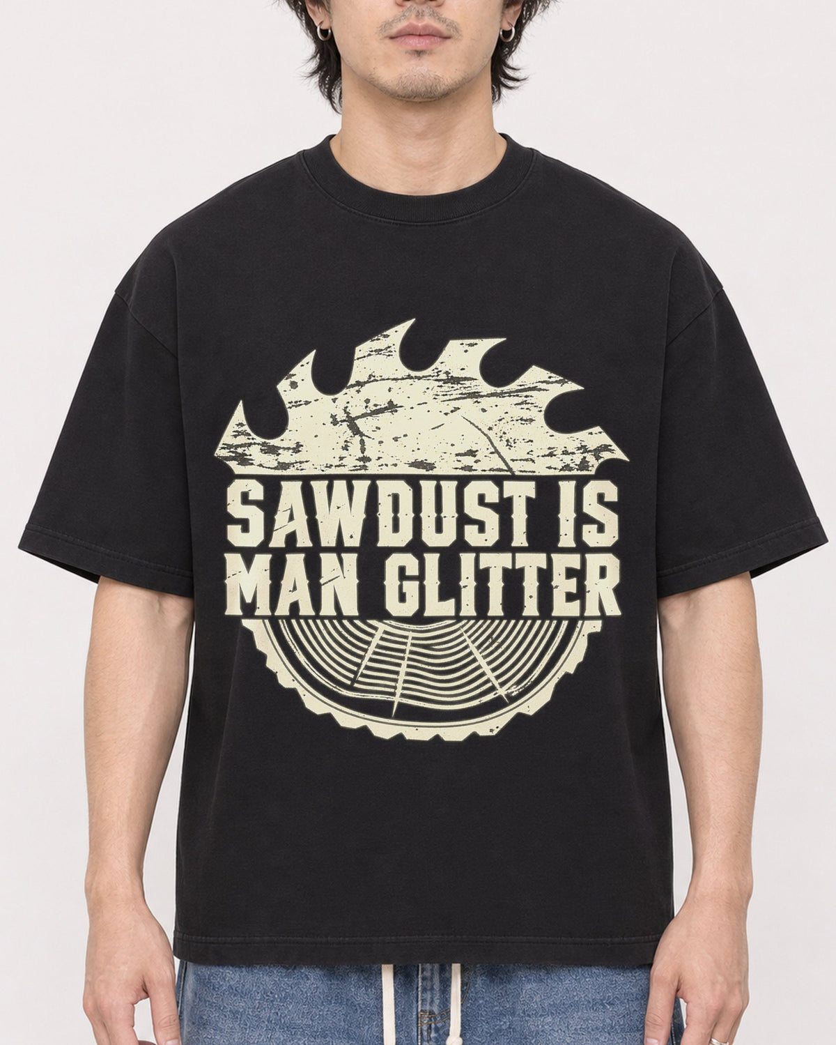 Mockup Boxy Heavyweight Tee Black male close-up 03