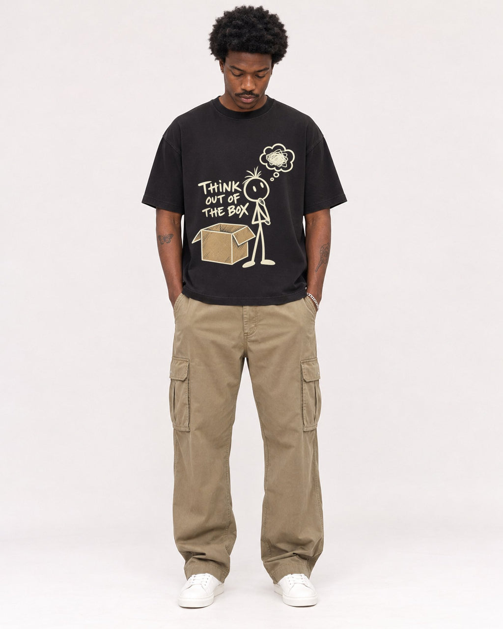 Mockup Boxy Heavyweight Tee Black male full-body 24