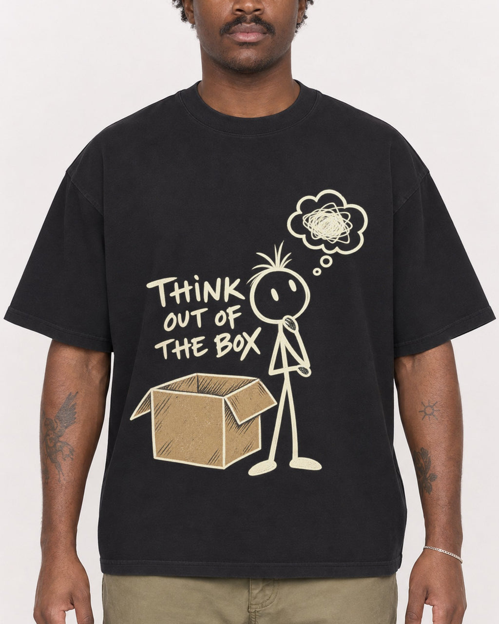 Mockup Boxy Heavyweight Tee Black male close-up 24