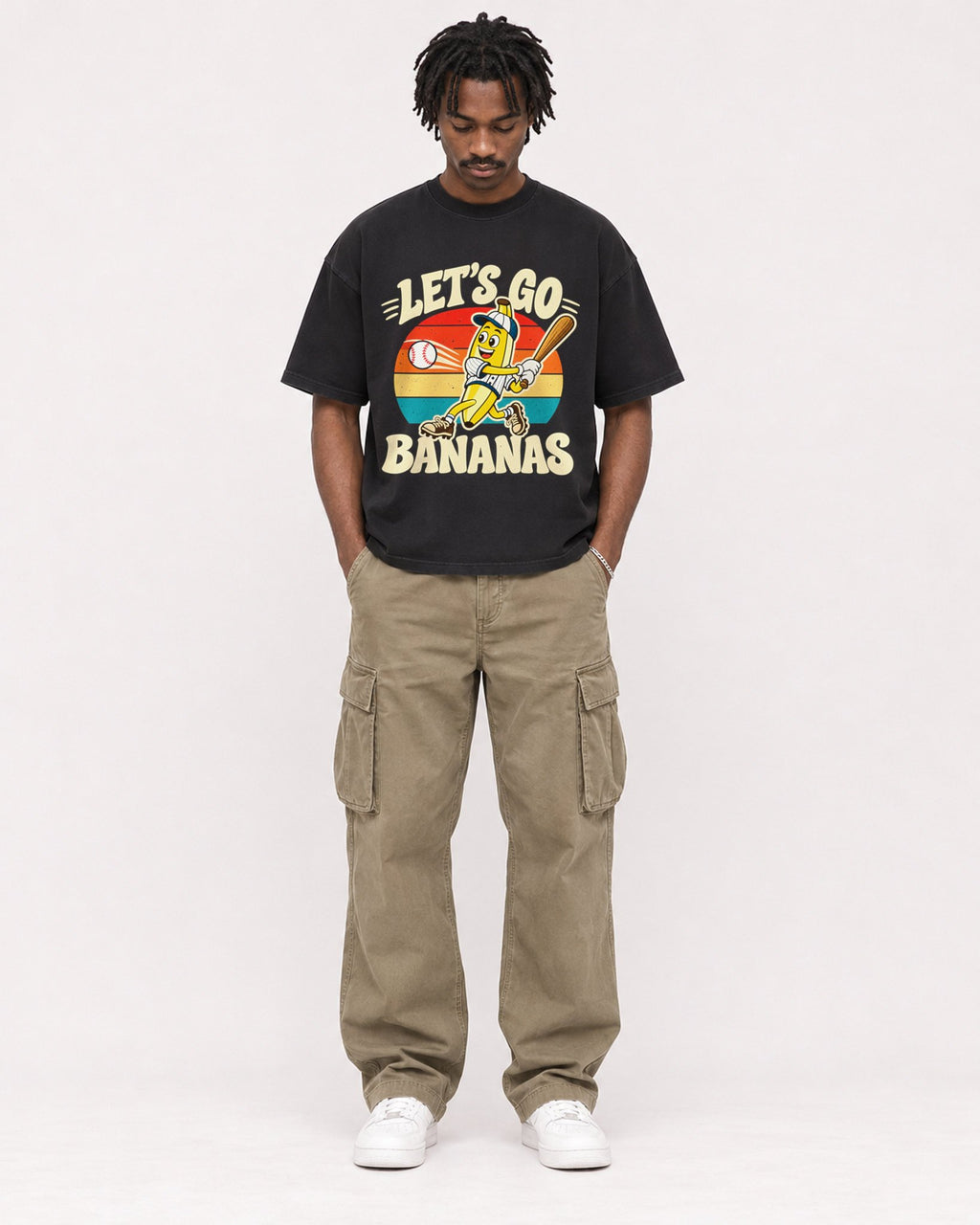Mockup Boxy Heavyweight Tee Black male full-body 04