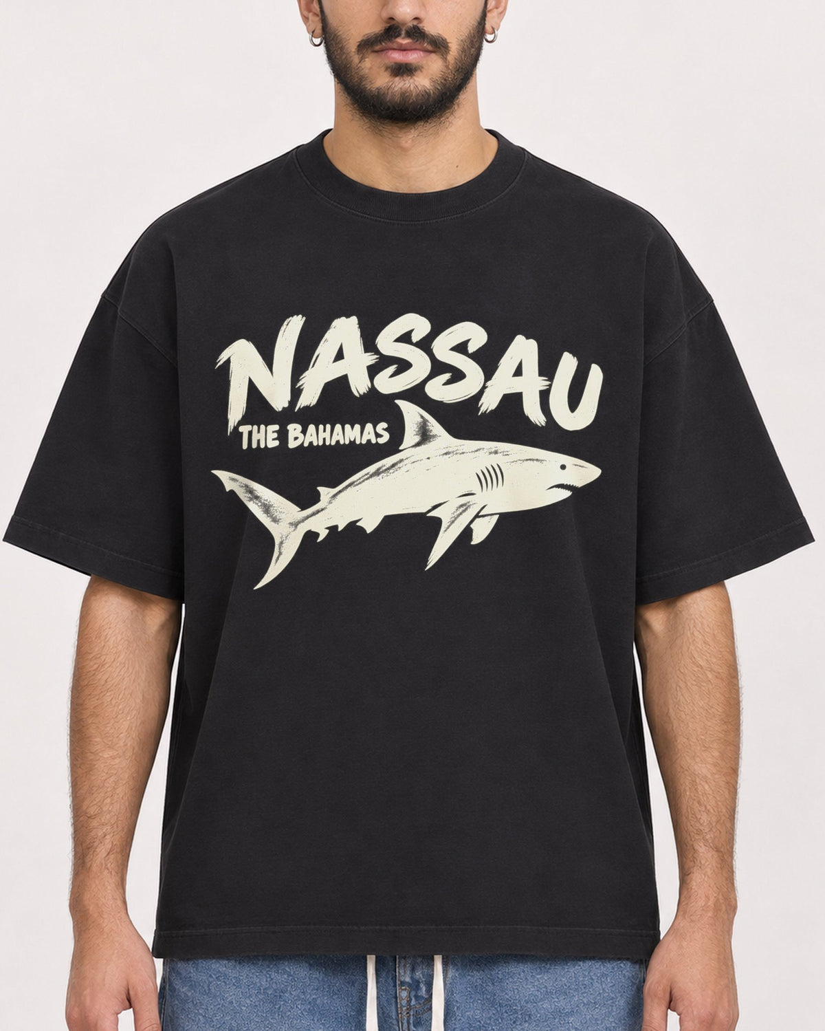 Mockup Boxy Heavyweight Tee Black male close-up 07