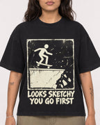 Mockup Boxy Heavyweight Tee Black female close-up 06