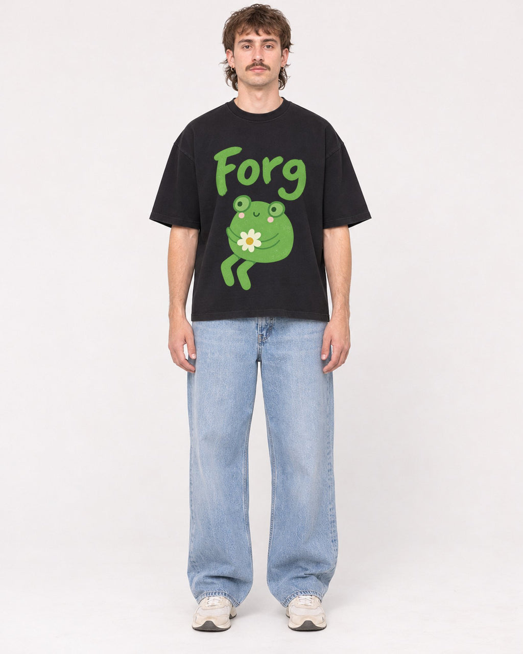 Mockup Boxy Heavyweight Tee Black male full-body 29