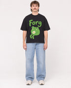 Mockup Boxy Heavyweight Tee Black male full-body 29