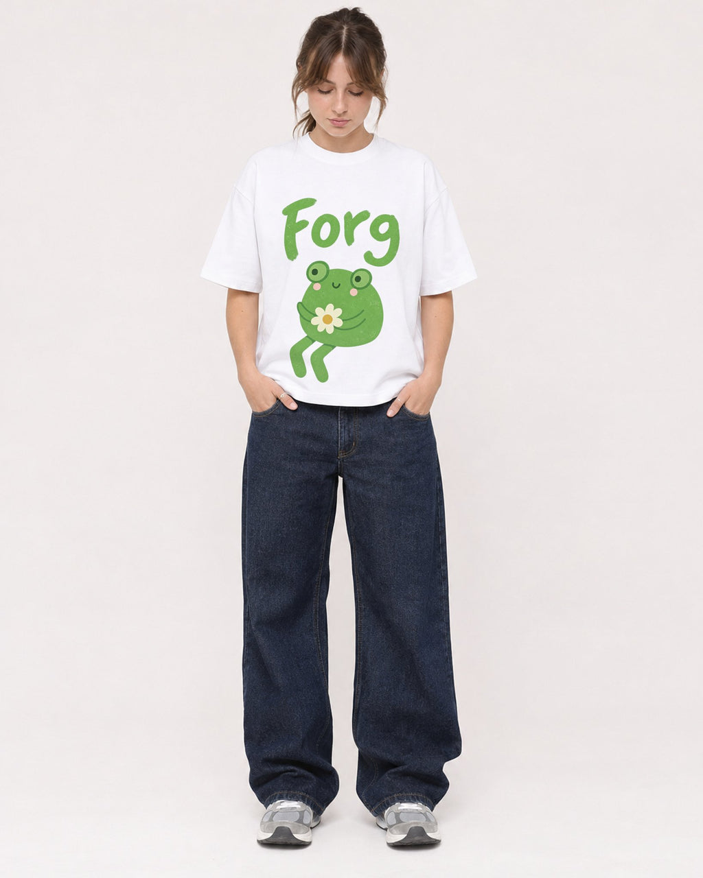 Mockup Boxy Heavyweight Tee White female full-body 29