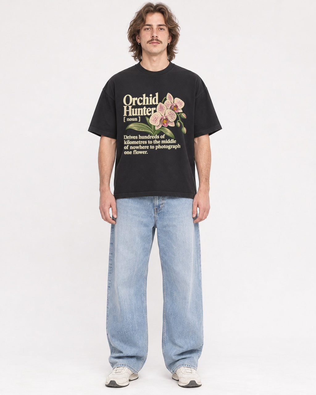 Mockup Boxy Heavyweight Tee Black male full-body 49